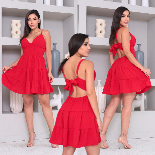 Vestido Feminino Curto Rodadinho Alcinha Regulável liso Soltinho Casual Elegante  Borboleta Tecido duna