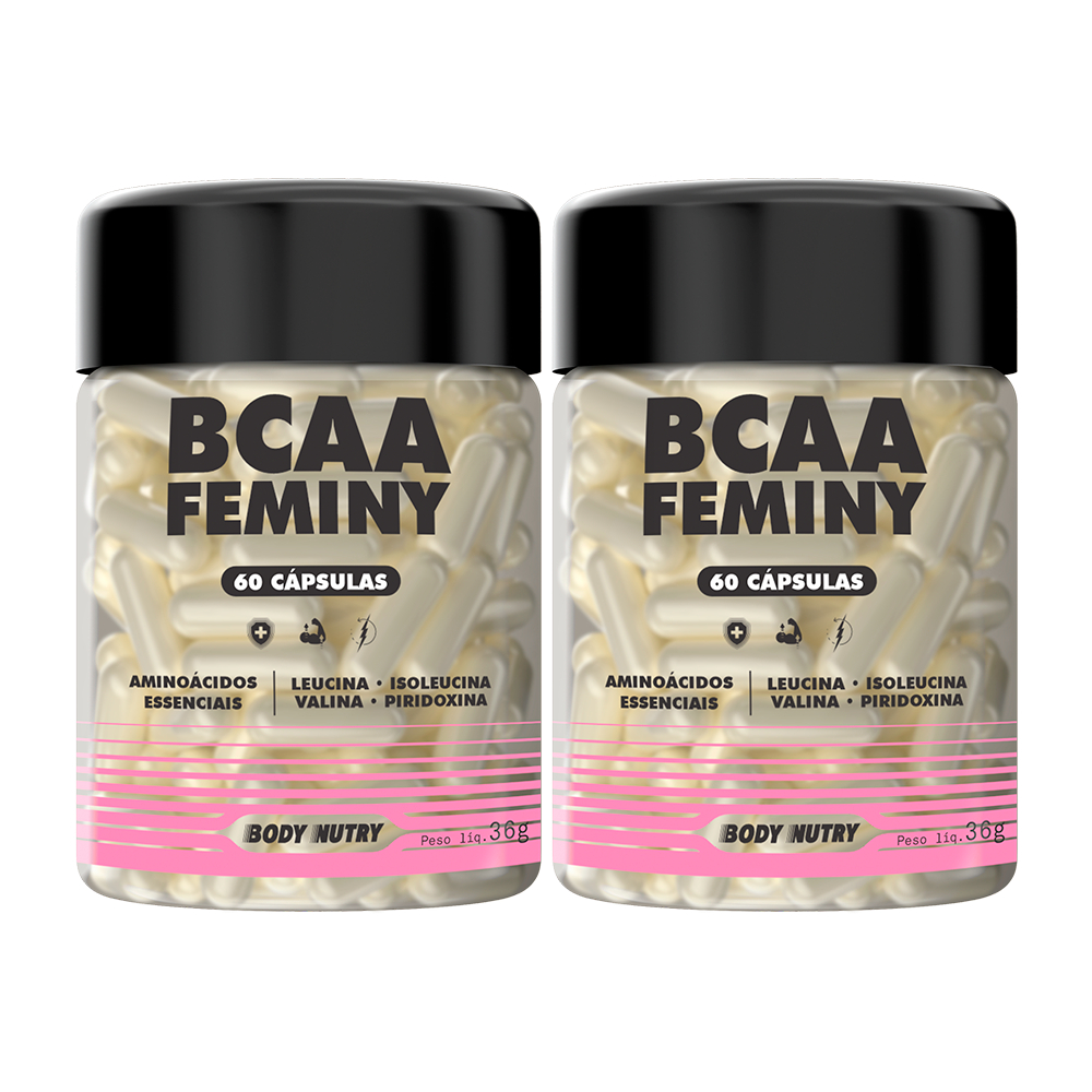 2x BCAA Feminy Aminoácidos, Maior Recuperação Muscular, Desempenho Físico 120 Cá
