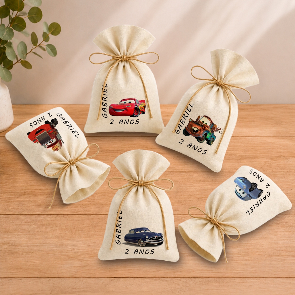 Kit 20 Saquinhos Lembrancinha Personalizada Festa Infantil Aniversário Carros Turma Sortidos 11x