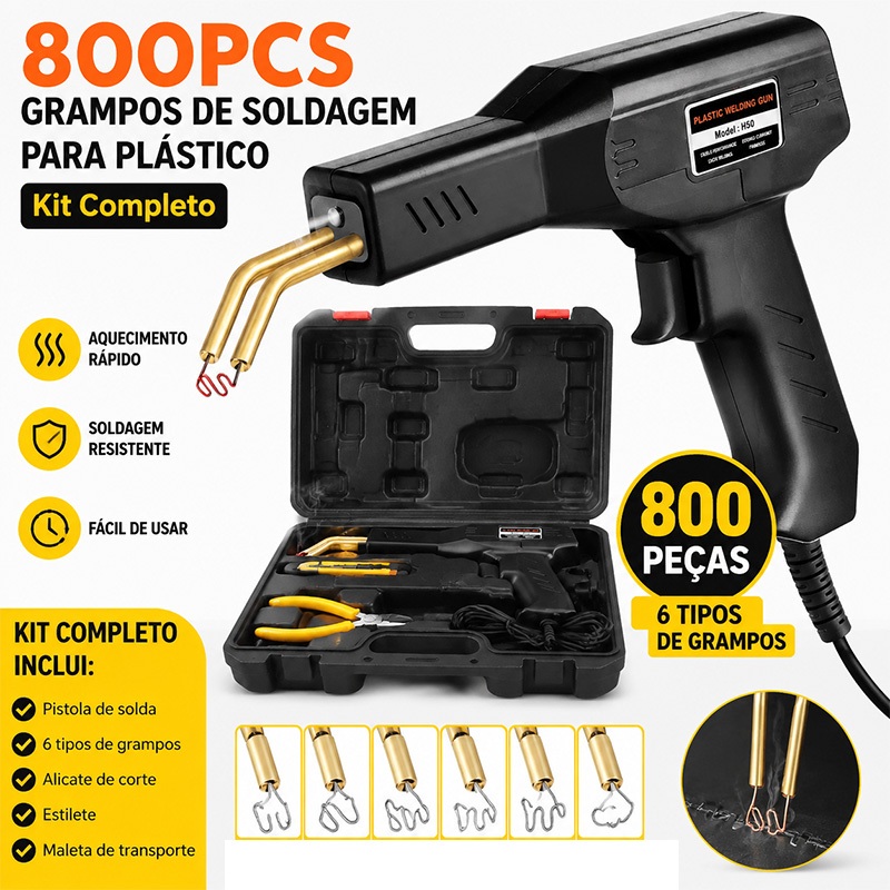Pistola Solda Plástico Para-choque Farol Carro Grampo 110V/220v com 800 Grampos