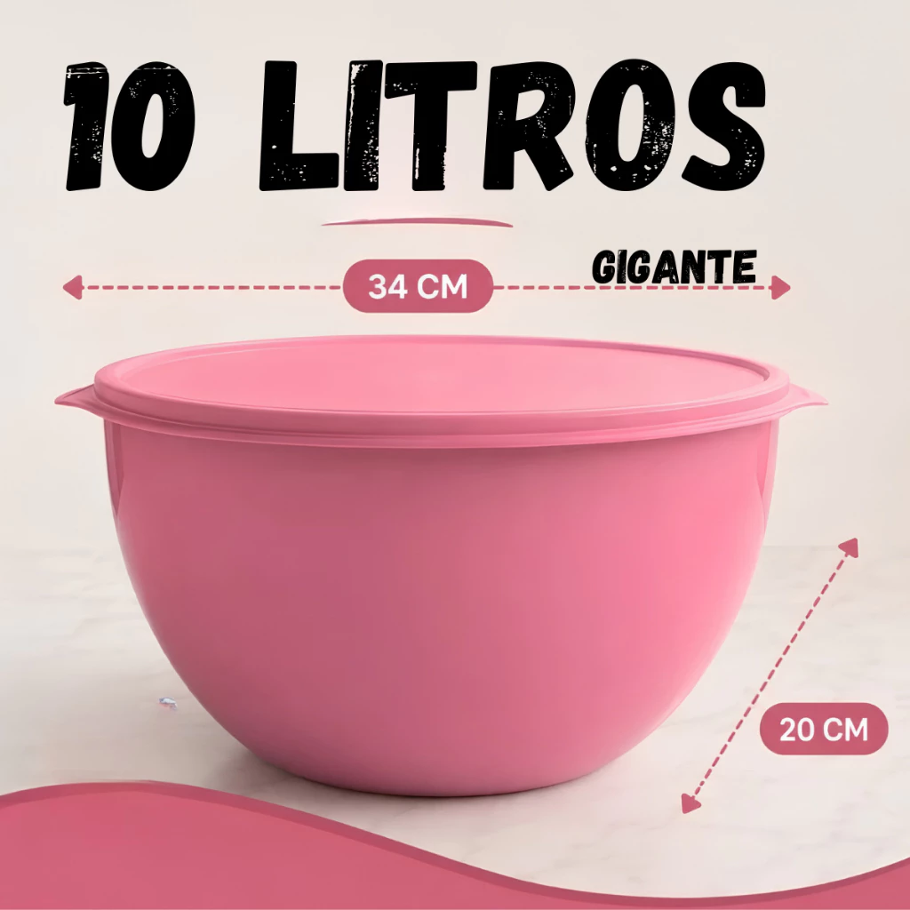 Bacia Plástica Tapoer 10 Litros com Tampa - Tigela Para Churrasco, Saladas e Misturas - Resistente!
