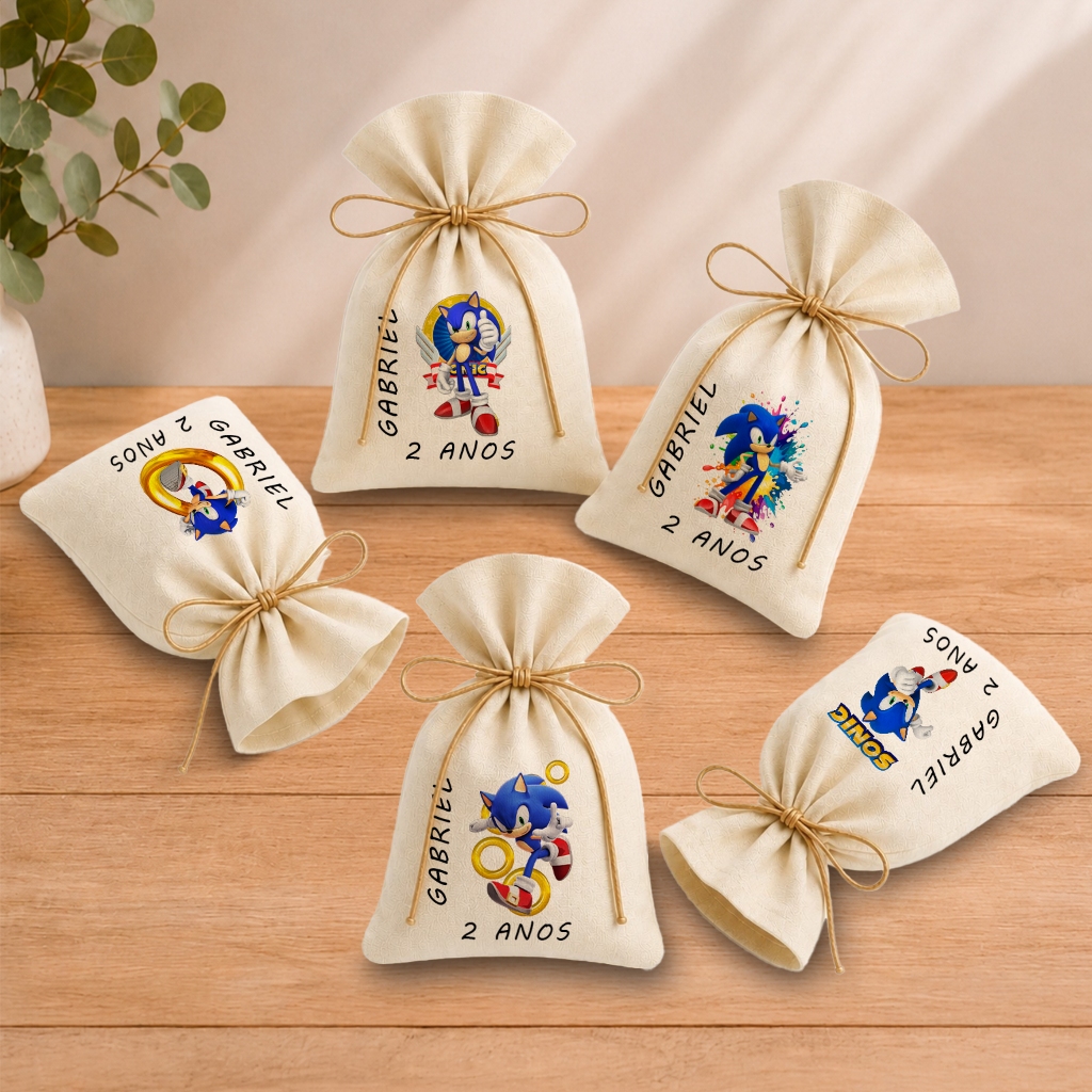 Kit 20 Saquinhos Lembrancinha Personalizada Festa Infantil Aniversário Sonic Desenho Sortido M2 11x17