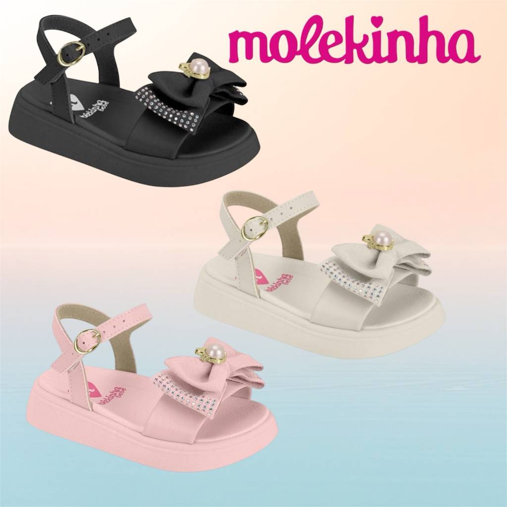 Sandália Infantil Molekinha Menina Casual Turim Confortável Laço Pérola Gatinho