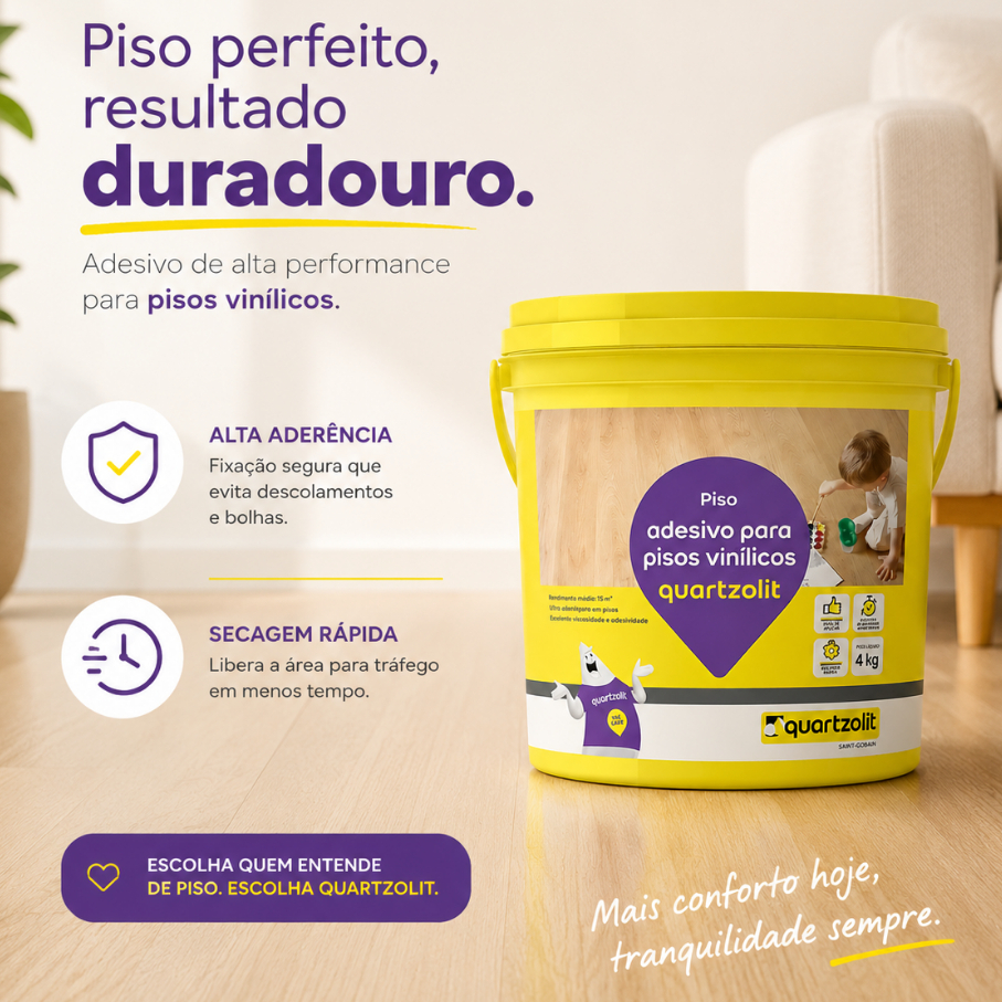 Cola Piso Vinilico Cola Piso Quartzolit 4kg Adesivo de Piso Vinilico Adesivo de Fácil Aplicação
