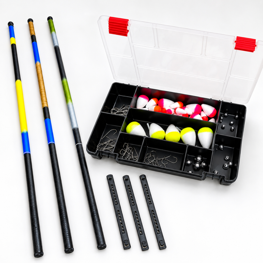 Kit Pesca completo 3 Varas Telescópica 1,80 Mts Estojo Acessórios boias anzol chumbada polinha kit pesca Tilápia Lambari