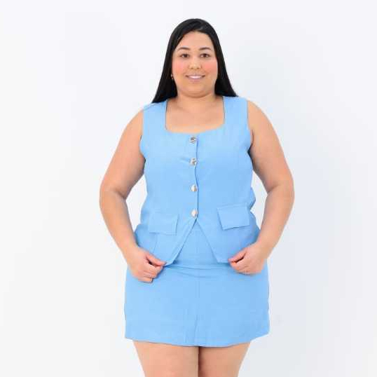 ✨ Conjunto Feminino Plus Size Alfaiataria com Colete e Short-Saia | Elegante, Moderno e Confortável G1 e G2