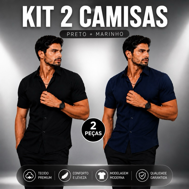 Kit 2 Camisa Social Masculina Premium Manga Curta Envio Imediato Dia dos Pais