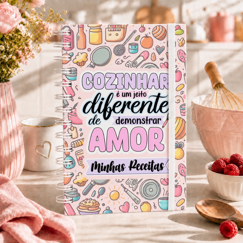 Caderno Minhas Receitas Caderneta de Anotações Receita Culinária Capa Dura 200 Páginas Wire-o Branco