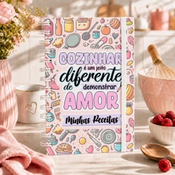 Caderno Minhas Receitas Caderneta de Anotações Receita Culinária Capa Dura 200 Páginas Wire-o Branco