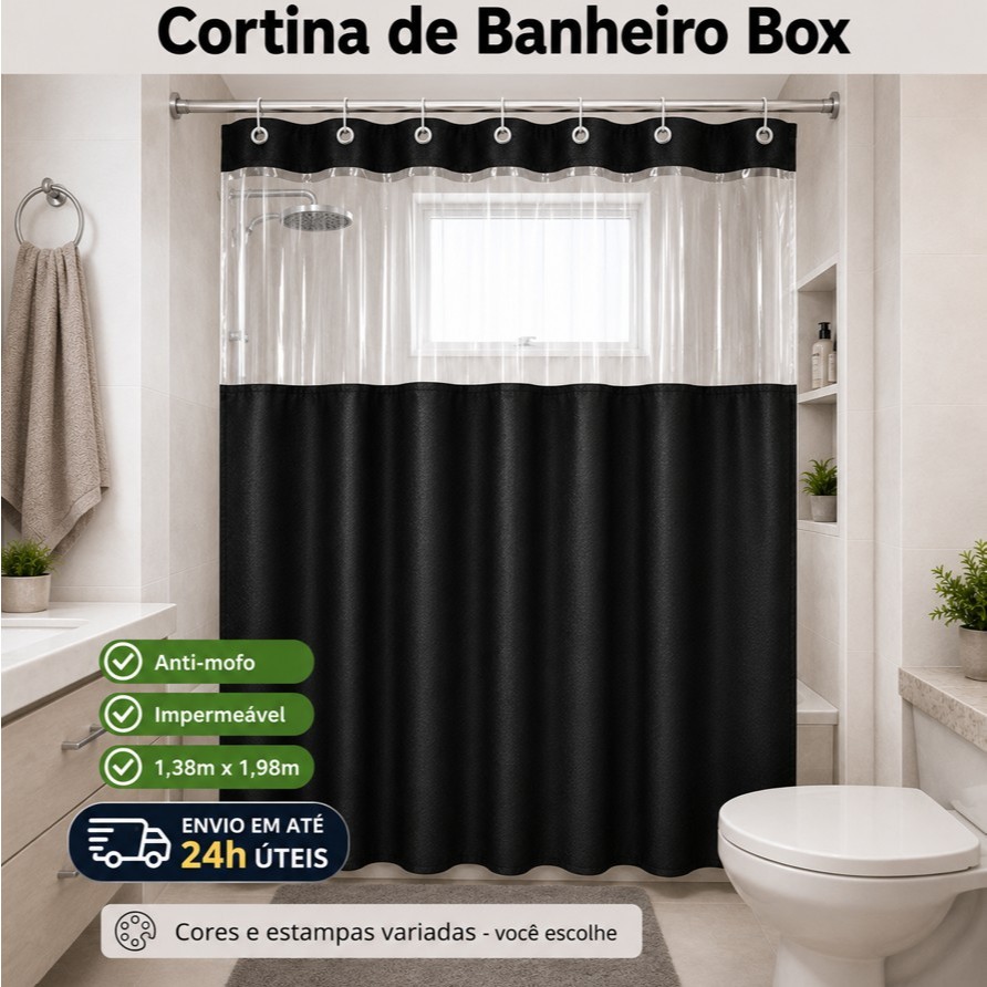 Cortina Para Banheiro Box em PVC ou Vinil Anti Mofo Com Ganchos Alta Qualidade