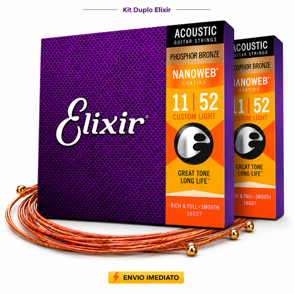 Kit 2 Cordas Elixir Violão Aço Phosphor Bronze Nanoweb 010 011 012