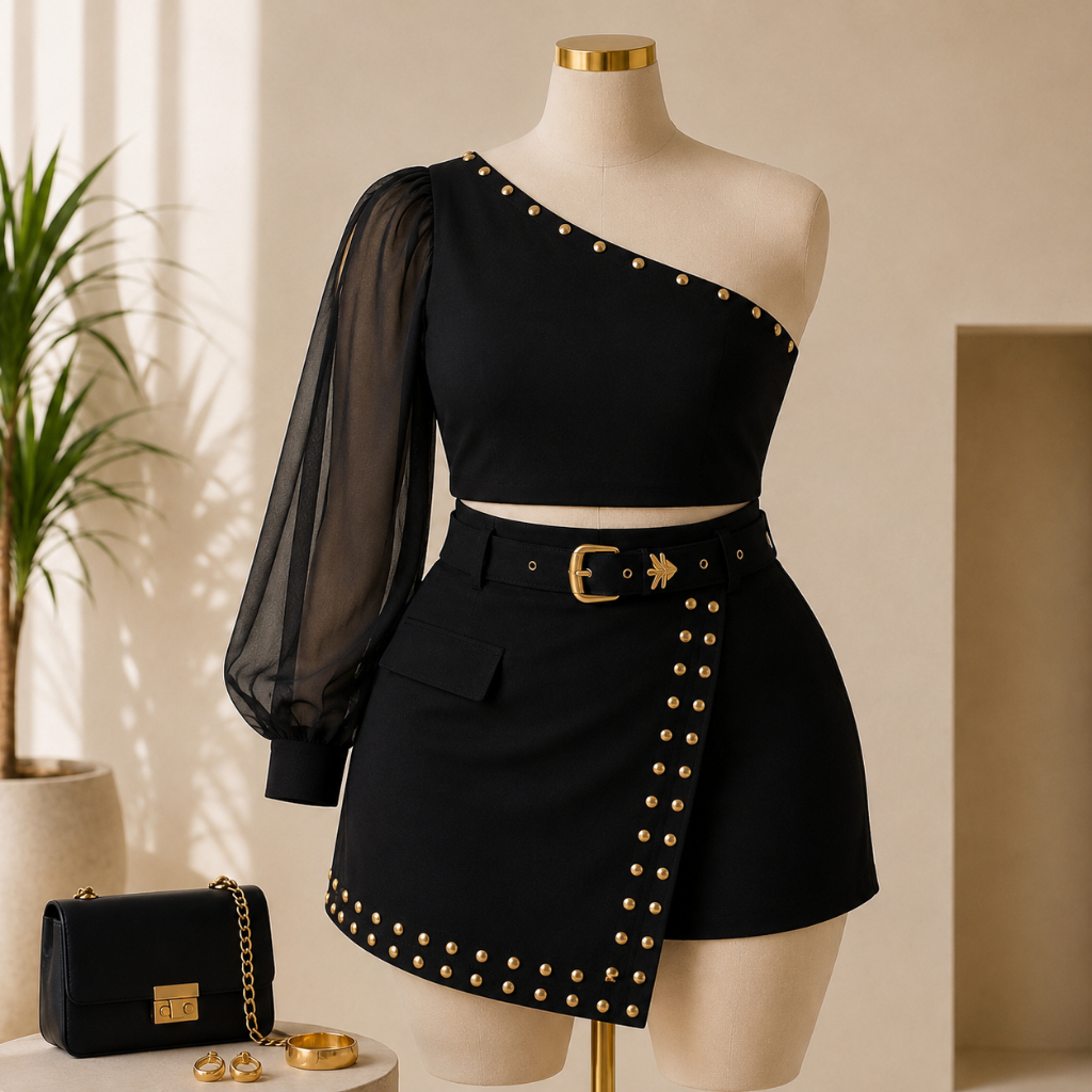 Conjunto Plus Size Short Saia Tarracha Uma Manga 0688