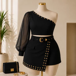 Conjunto Plus Size Short Saia Tarracha Uma Manga 0688