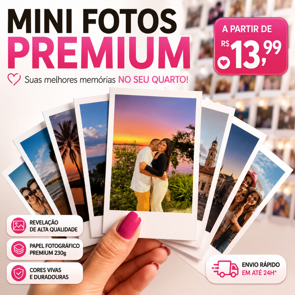 ✨ Mini Fotos Personalizadas | Fotos Reveladas Premium | Quarto Aesthetic | Papel Fotográfico
