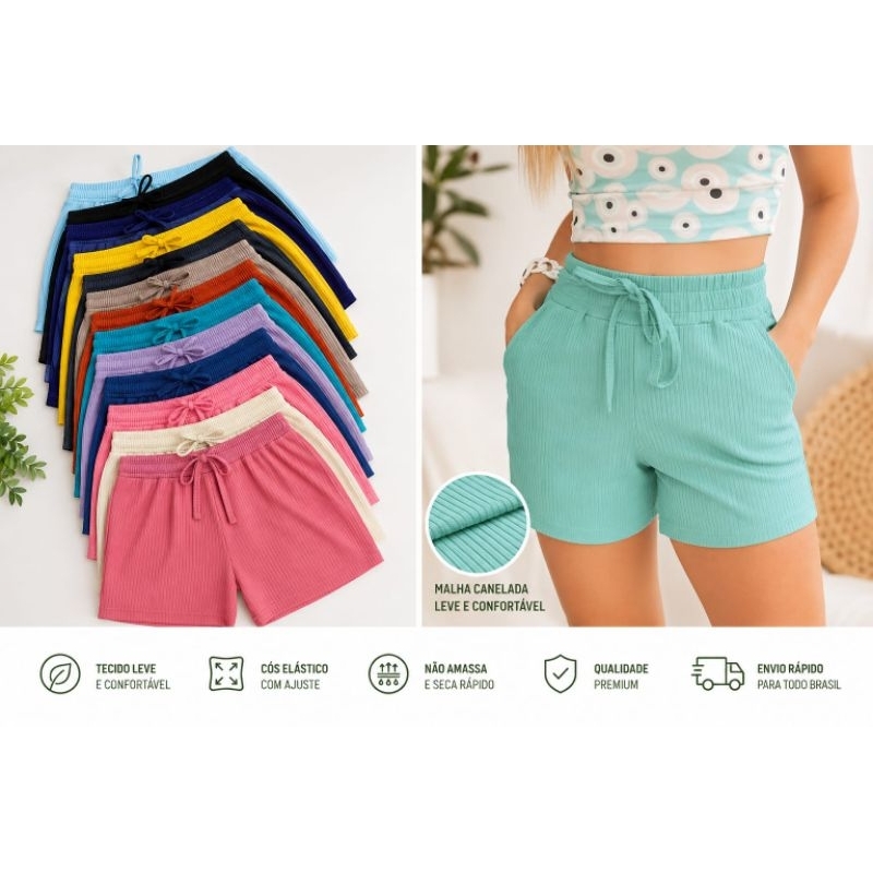 Kit com 2 shorts canelado feminino : conforto, estilo e praticidade para todos os dias