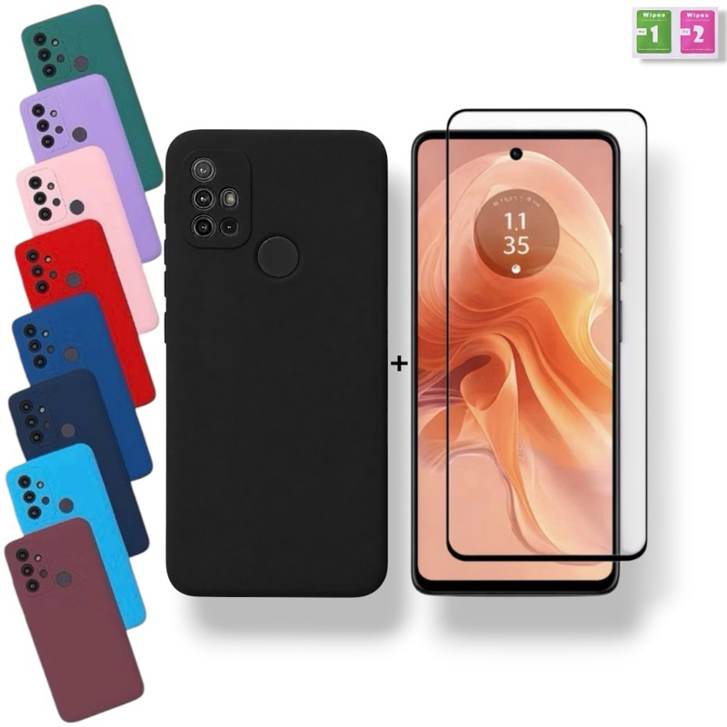 Kit Capa + Película Moto G10 / G20 / G30 Capinha Aveludada Motorola  Anti Impacto Premium