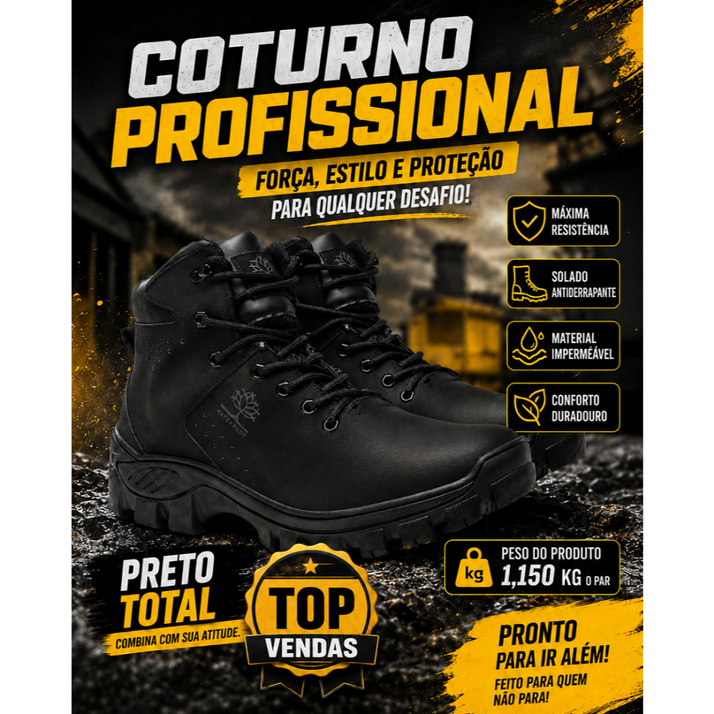 Coturno Masculino Profissional Adventure com Solado Tratorado Antiderrapante – Resistente e Confortável