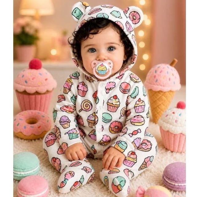 Macacão Longo Bebê Unisoft e Pelúcia Fleece Inverno Pé Punho Capuz Orelhinhas Menino Menina P M G GG 1 a 2 anos