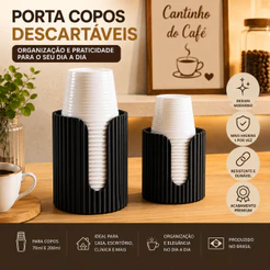 Suporte Porta Copos Descartáveis Organizador Cantinho do Café Bancada Cozinha Escritório Moderno