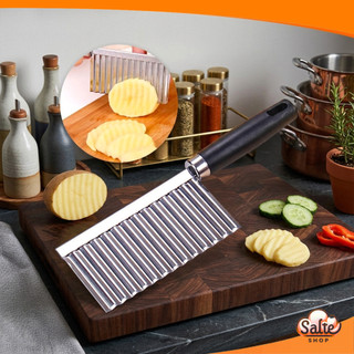 Cortador De Batata Ou Legumes Formato Ondulado Inox 19Cm Cabo Preto Profissional