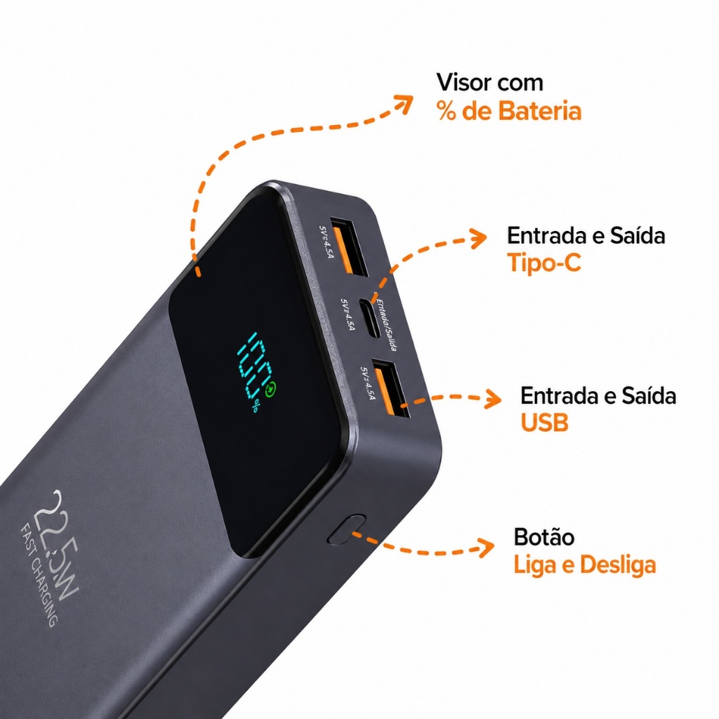 Carregador Portátil Power Bank Turbo 20000mAh 22.5W Premium para iPhone — foto 3