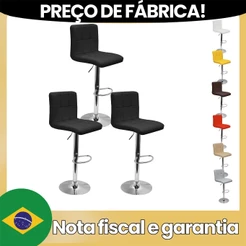 Kit 3 Banquetas Confort Gomos Estofada Couro Giratória c/ Regulagem
