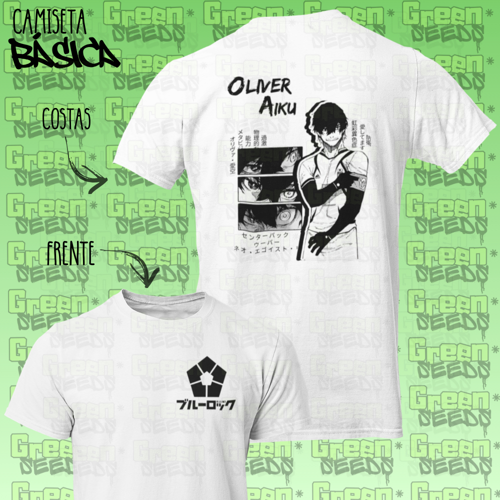 Camiseta Básica Oliver Aiku Blue Lock Streetwear Blusa Habilidades Anime Série Geek Camisa 100% Algodão Futebol.