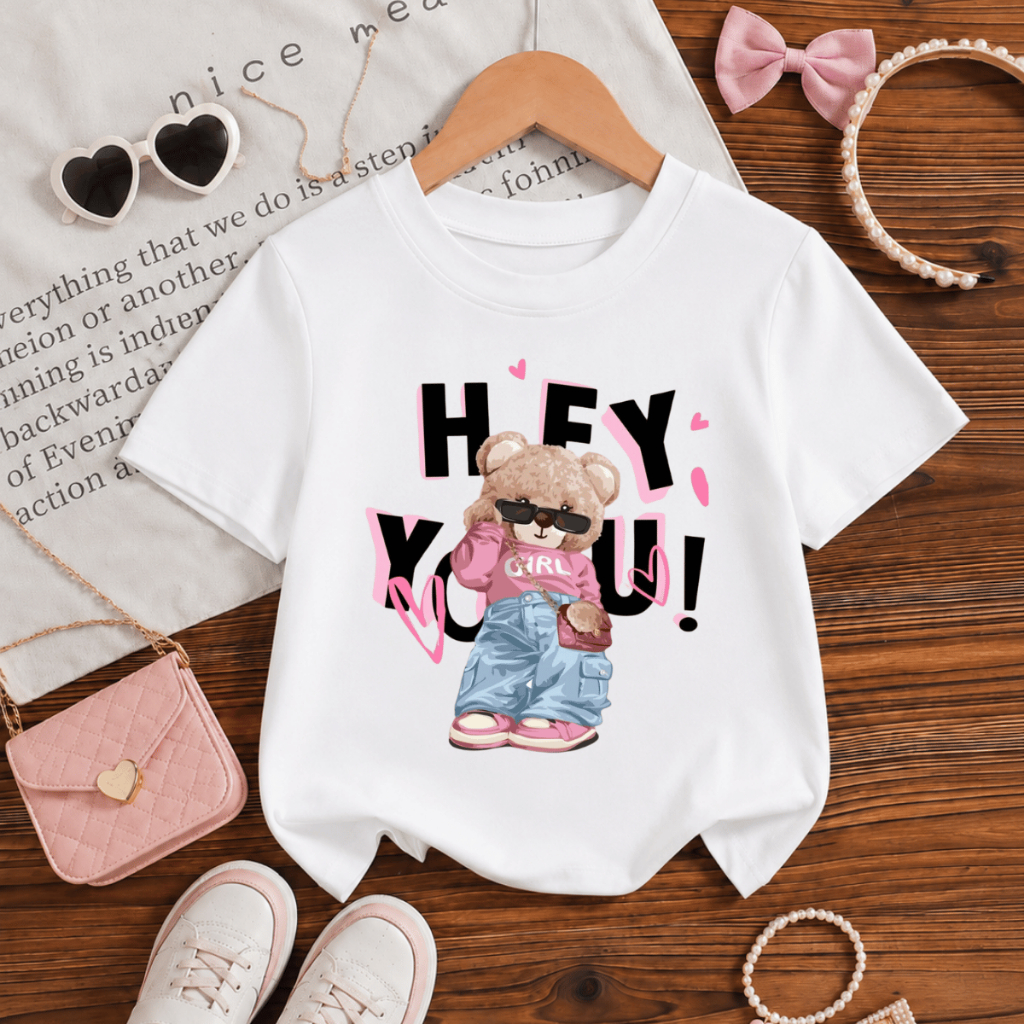 Camiseta Infantil T-Shirts Diversas Estampas Profissionais Urso Menina 2 Ao 16