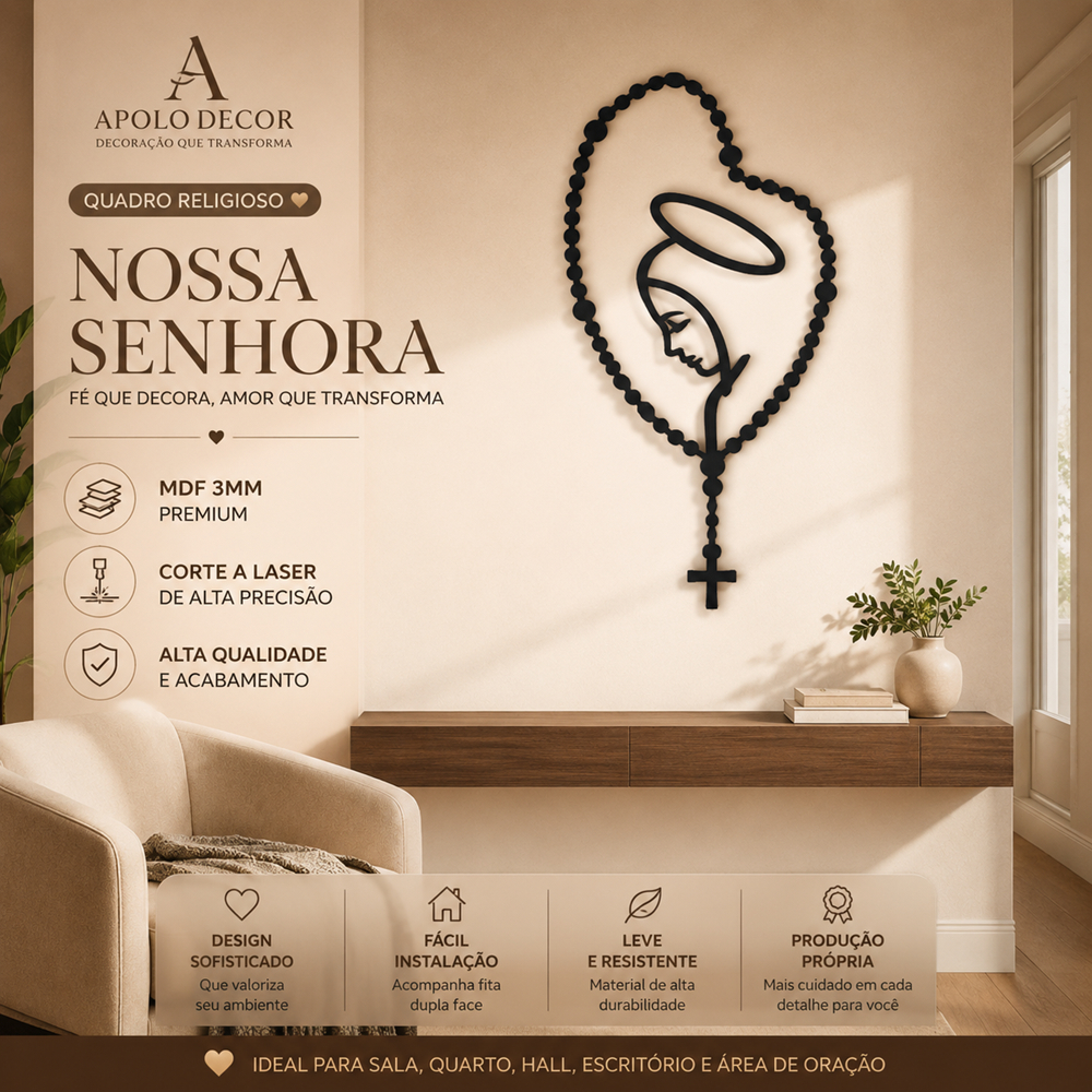Nossa Senhora Decorativa em MDF 3mm Premium | Quadro Religioso Vazado para Parede
