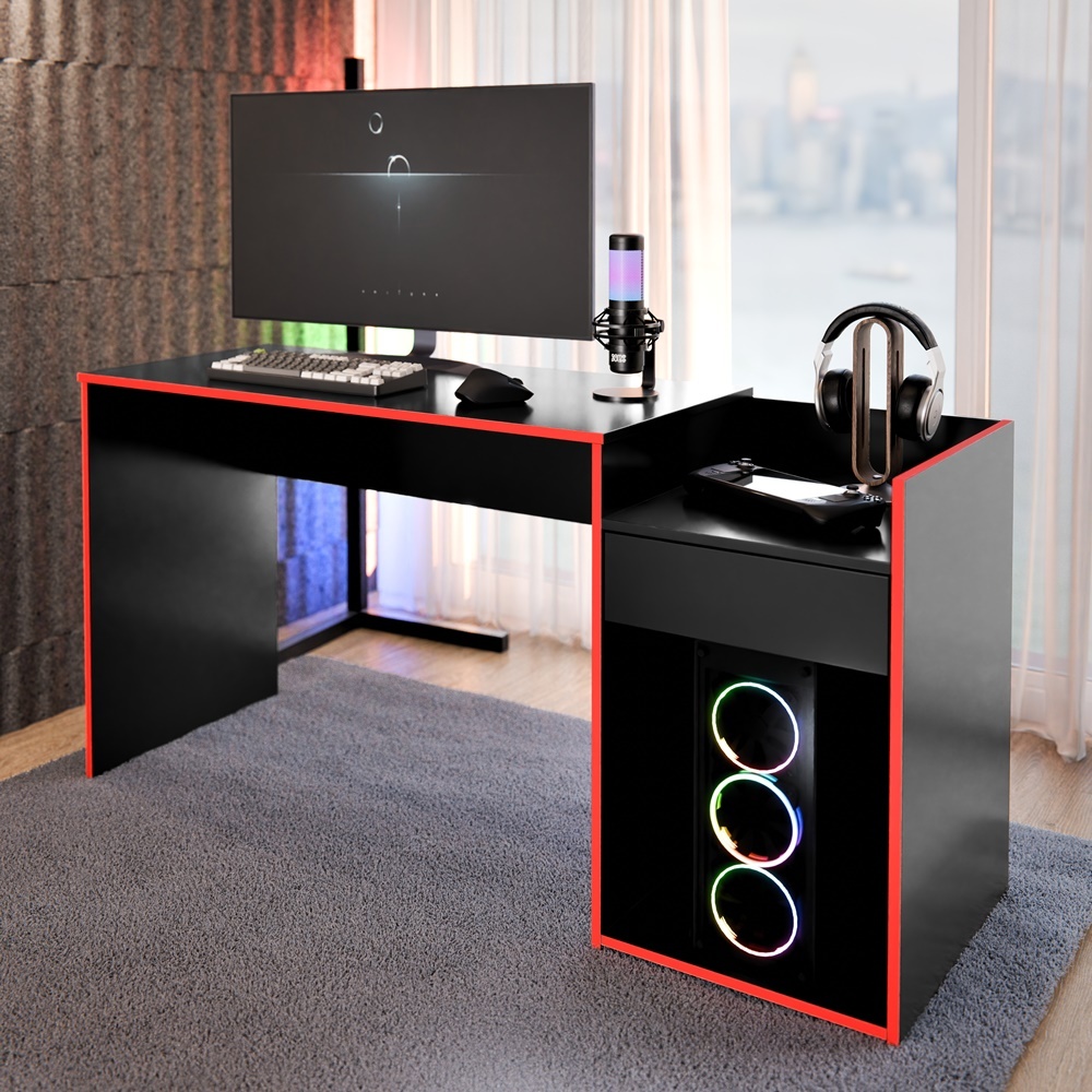Mesa Gamer Escrivaninha Mesa Para Computador Home Office E Estudos Com Suporte Para CPU E Prateleira Lateral