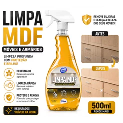 Limpa MDF 500ml Spray Perfumado Limpeza Rápida Móveis Armários Remove Sujeira Gordura Não Danifica