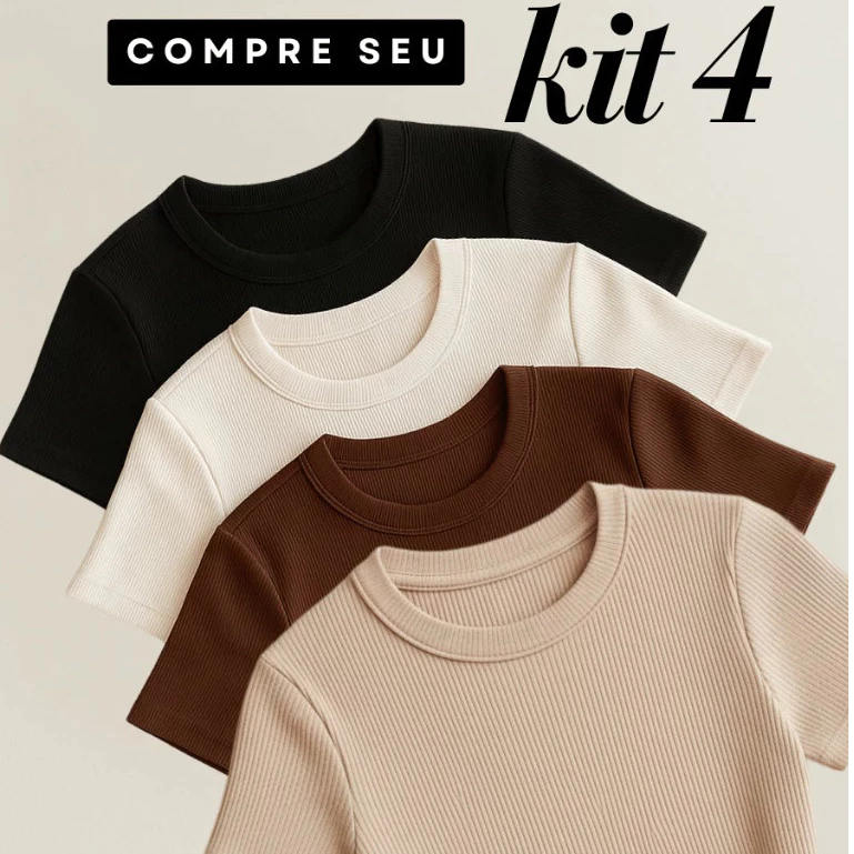 Kit 4 Blusas Feminina Ribana Canelado Básica Casual Estilosa Tendência Verão