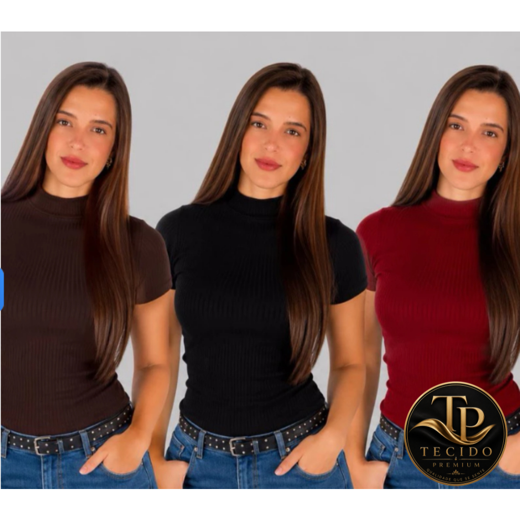 Kit com 2 Blusas Caneladas Tecido Canelado PREMIUM Blusas Femininas Gola Alta Manga Curta Confortável inverno e verão