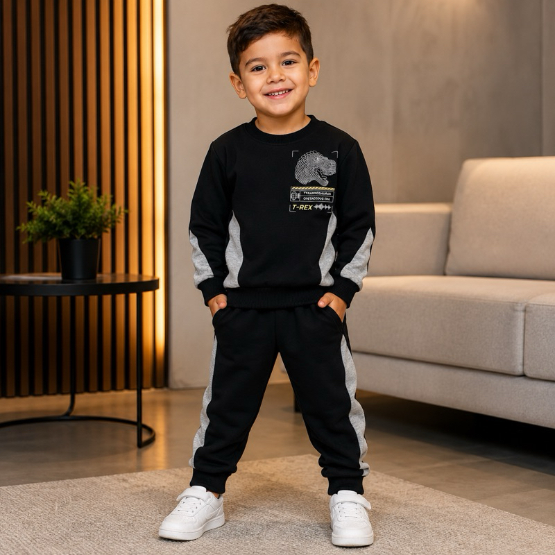 Conjunto Infantil Moletom Premium baby gijo T-Rex Masculino Inverno Blusa e Calça Confortável