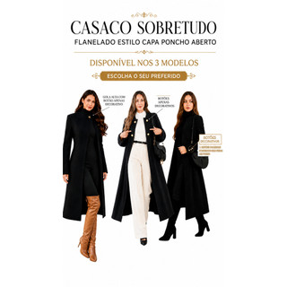 CASACO FLANELADO KIT 3 PEÇAS SOBRETUDO FEMININO COMPRIDO PONCHO BOLERO LONGO ABERTO SOBRETUDO PLUS SIZE SOCIAL