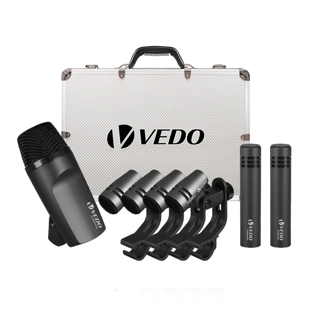Vedo Kit Microfone 7 Pecas Dinâmicos Com Fio Para Bateria
