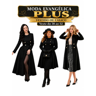 Vestido Moda Evangélica Plus Size Preto ou Sobretudo Aberto na Frente Roupas Social Estilo Casaco Casual Midi Executiva