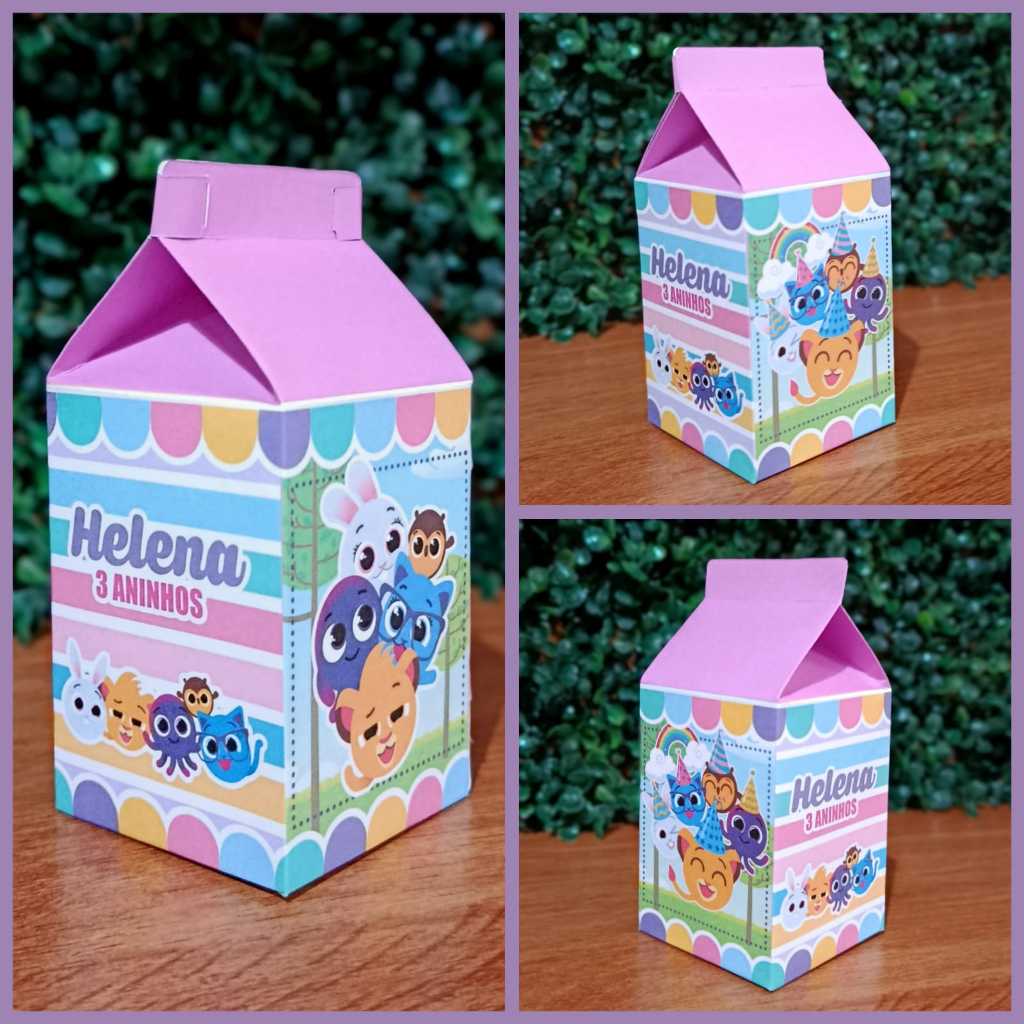 Caixinha Milk lembrancinha tema Bolofofos menina nome idade personalizados PEGUE E MONTE