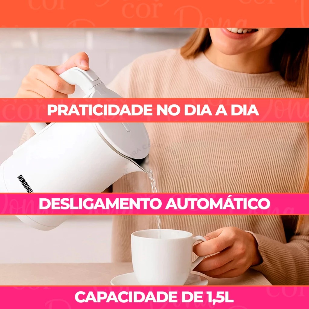 Chaleira Elétrica Térmica Moderno 1.5 L preta e branca 110V/220v OliverHome · foto 2