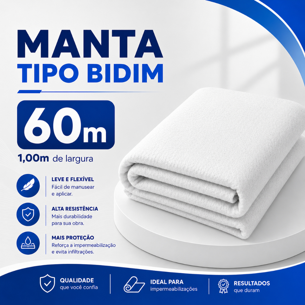 Manta Bidim 60m VP50 Reforço Impermeabilização Para Telhas Lajes Telhados Reforça Manta Líquida