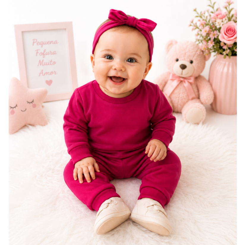 Conjunto Bebê Recém-Nascido Menino e Menina Moletom Flanelado Quentinho Liso Infantil Inverno Confortável Roupa de Bebê
