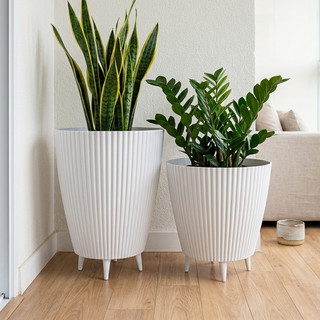 Kit 2 Vasos Plantas Canelado Coluna Bojo Decorativo Jardim Sala Moderno Resistente Jardim