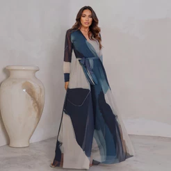 Macacão feminino pantalona em tule longo com mangas festa casamento convidada