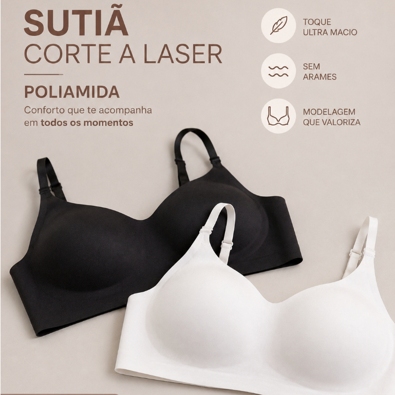 Sutiã  Sem Costura Corte a Laser Com Bojo Removível  - Muito Leve e Confortável - Não Marca