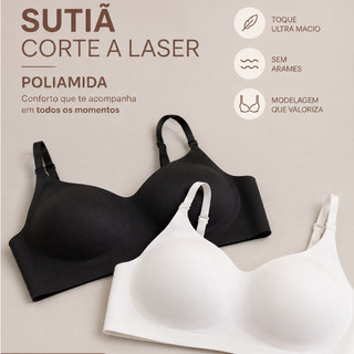 Sutiã  Sem Costura Corte a Laser Com Bojo Removível  - Muito Leve e Confortável - Não Marca
