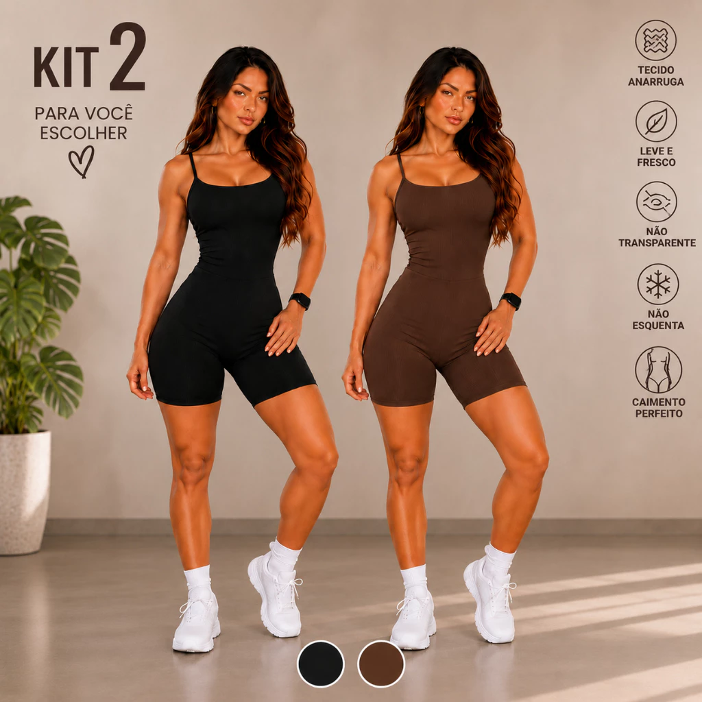 Kit 2 Macaquinho Fitness Feminino Academia Anarruga Modelador Alça Fina Sem Bojo Alça Fina Short Curto P055 — imagem 1