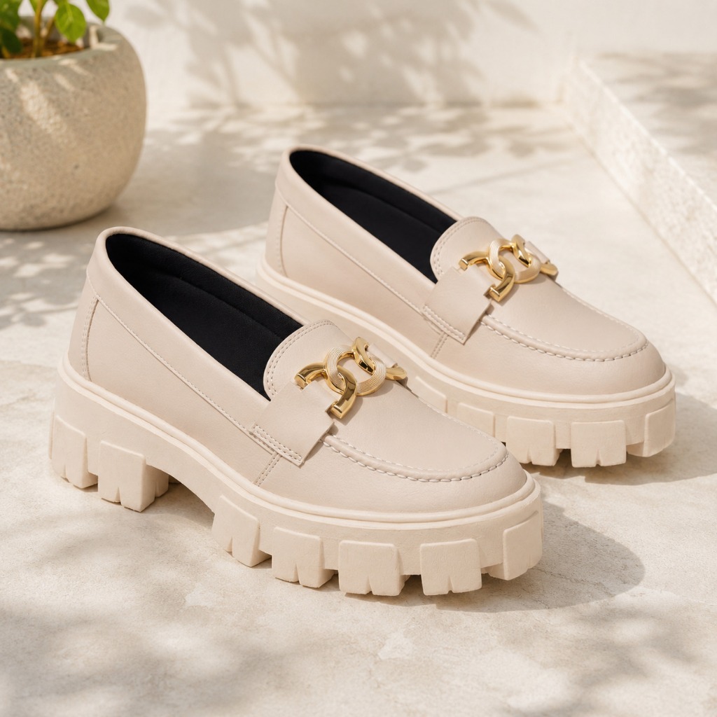 Mocassim Feminino Tratorado Plataforma Casual Confortável Moderno