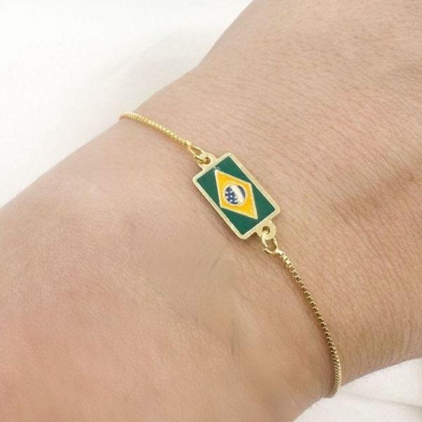 pulseira bandera de Brasil banhado no ouro 18k ou prata 925
