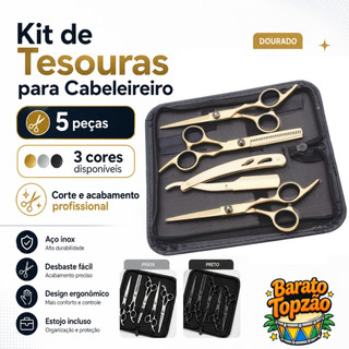 Kit Tesouras Cabeleireiro Profissional Barbeiro Aco Inox Fio Navalha Dentada Salao Desfiadeira - Envio Imediato