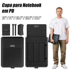 Case 3 em 1 Notebook 15-16” MacBook Air/Pro M1/M2 Capa Couro Premium Suporte Ergonômico + Mousepad Integrado Preto